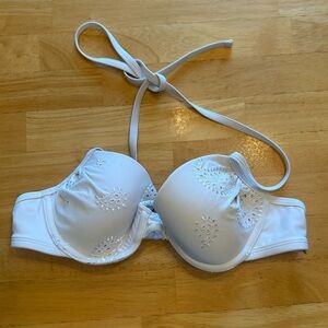 Aerie White Embroidered Halter Bikini Top (34B)